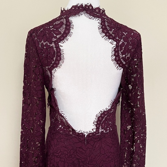 Rachel Zoe Angie Fig Purple Lace Open Back Long Sleeve Gown Dress - Picture 14 of 16